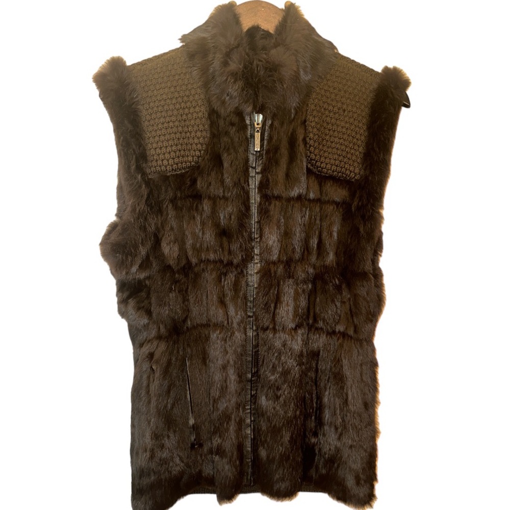 Linda Richards Luxury chocolate brown reversible rabbit fur vest size Medium
